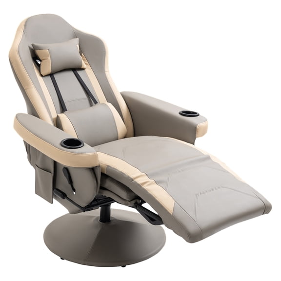 Recliner Chair PU Leather 360 Swivel, Adjustable Leg Rest, Cup Holder - Living Room Lounge Armchair
