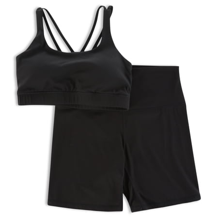 Love Tree Women s Juniors Double Criss Cross Strap Tank and Bike Short 2 Piece Set