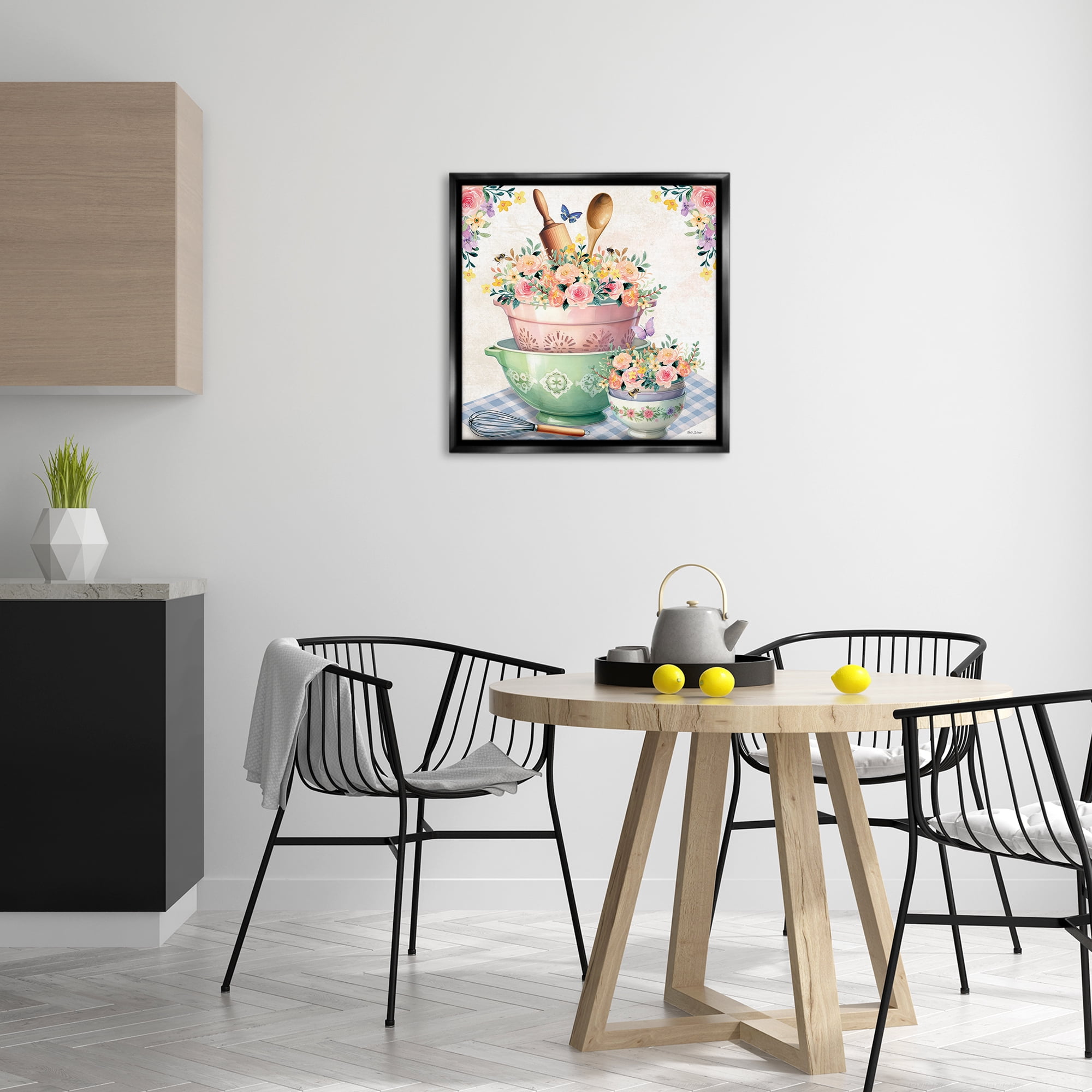 Stupell Industries Floral Kitchen Bowls Stack Food & Beverage Painting Black Floater Framed Canvas Art Print Wall Art, 25 x 25