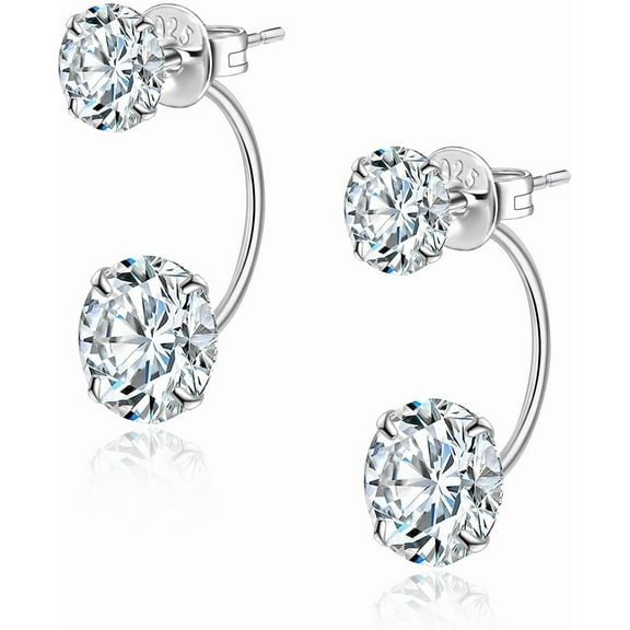925 Pure Premium Sterling Silver Jacket Earrings Cubic Zirconia Pearl Double Ball Front Back 2 in 1 Studs for Women[t321]