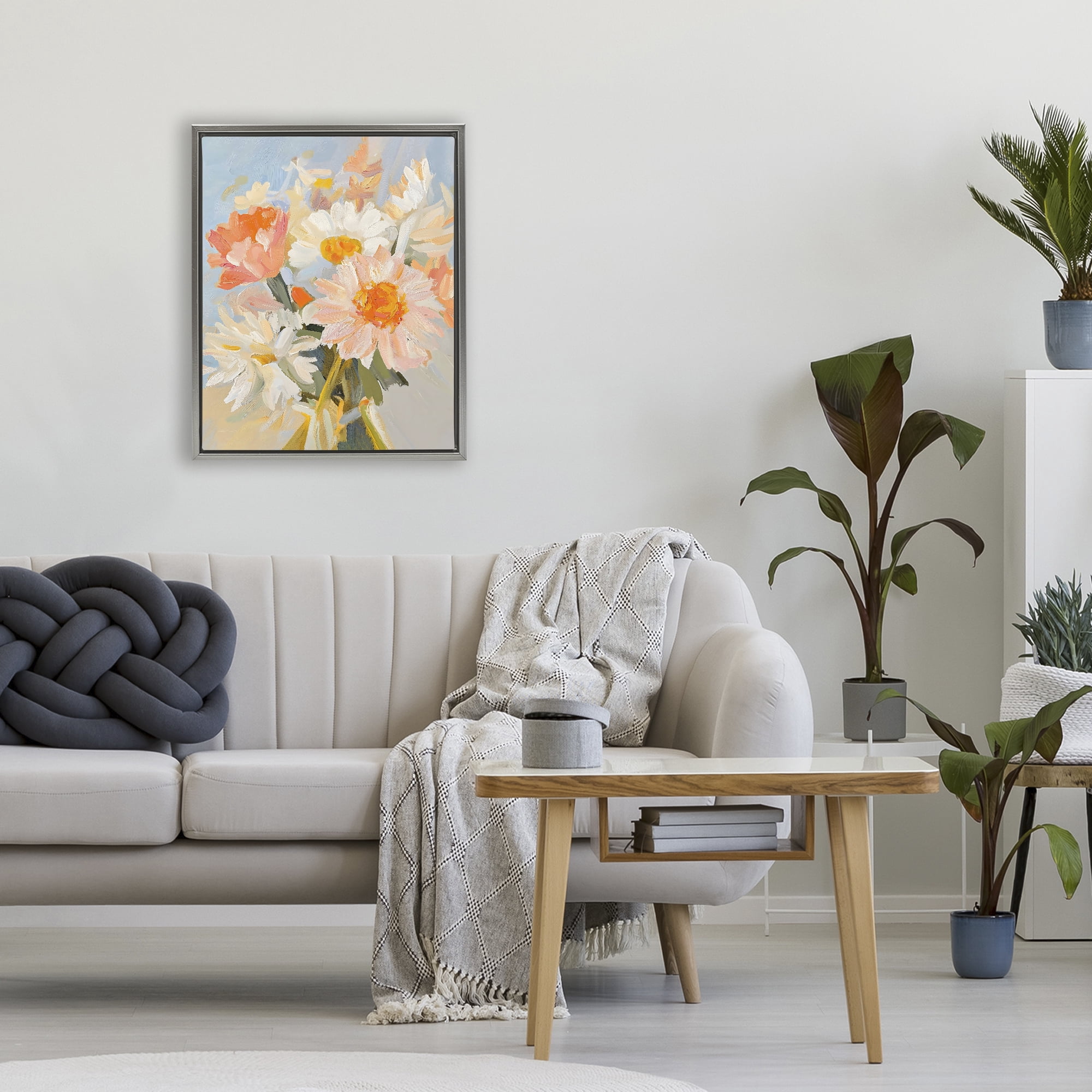 Stupell Industries Orange Spring Floral Bouquet Gray Framed Floater Canvas Wall Art, design by The Prints Vibe