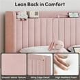 thumbnail image 4 of Yaheetech Velvet Upholstered Bed Frame with Charging Outlets and USB Ports, Queen, Pink, 4 of 7