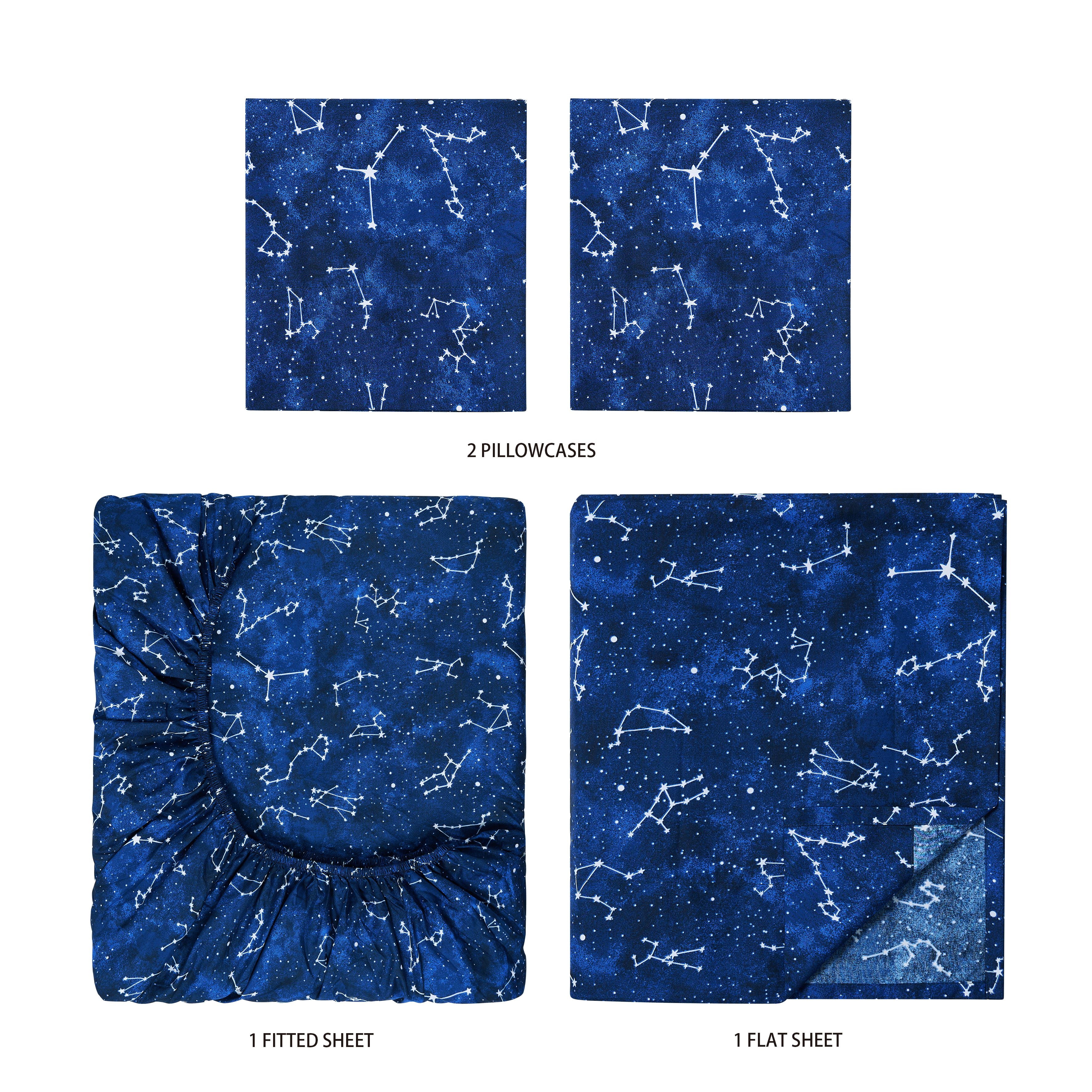 Your Zone Kids Soft Microfiber Sheet Set, Navy Blue Stars, Full, 4 Pieces, Easy Care