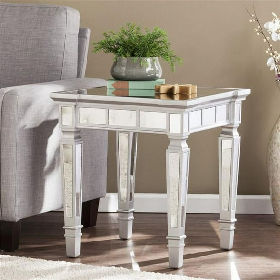 24 in. Glass & Manufactured Wood Square Mirrored End Table, Silver