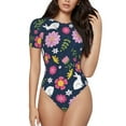 thumbnail image 2 of Goofa Floral Rabbit Printed Women Rash Guard Short Sleeve,Tummy control Swimsuit Surfing Swimsuit Bathing Suit One Piece Swimsuit UPF 50-, 2 of 9