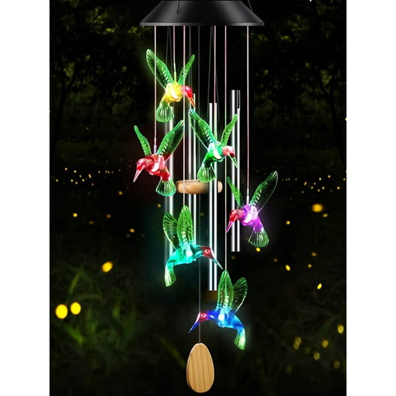 Solar-Powered Hummingbird Wind Chimes, Aluminum Garden Wind Bell, 25-Inch Deep Tone Outdoor Decor for Patio, Thanksgiving Gift for Mom, Wife, Grandma, Neighbor