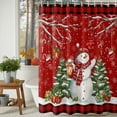 thumbnail image 2 of Christmas Snowman Shower Curtain, 72" x 72", Christmas Tree Xmas Gifts Retro Red Plaid Waterproof Bathroom Curtain Washable Shower Curtain Set with 12 Hooks, 2 of 6