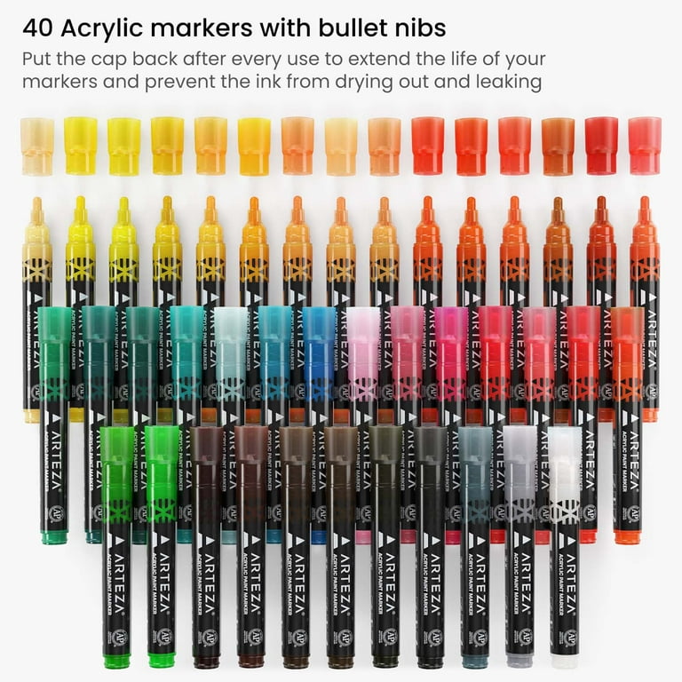 ARTEZA Fabric Paint Markers, Set of 30, Permanent Dual-Tip Textile