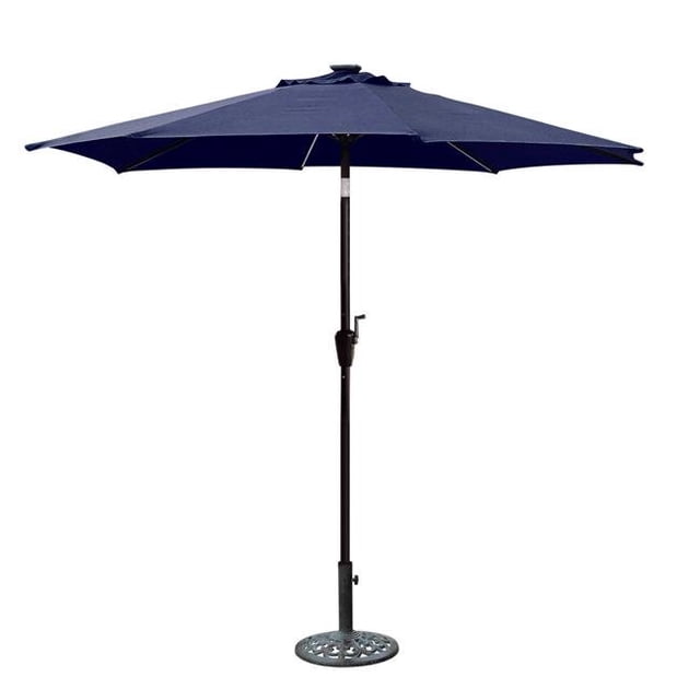 9 ft. Aluminum Umbrella with Crank & Solar Guide Tubes - Brown Pole & Blue Fabric