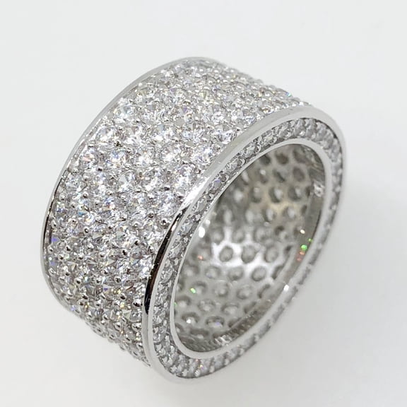 .925 Silver 360 Thick Eternity Band CZ Ring in Rhodium