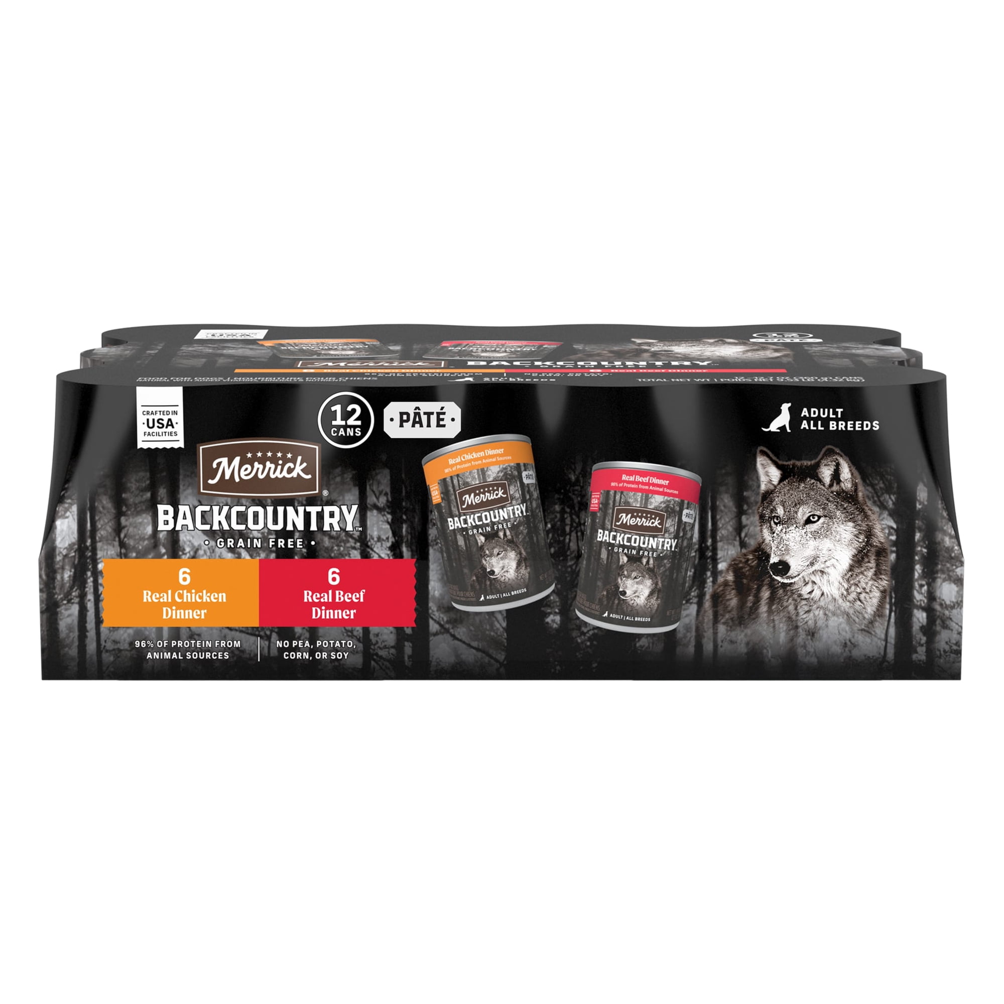 Merrick Backcountry Wet Dog Food for Adults, Grain Free Real Beef & Chicken, 12.7 oz Cans