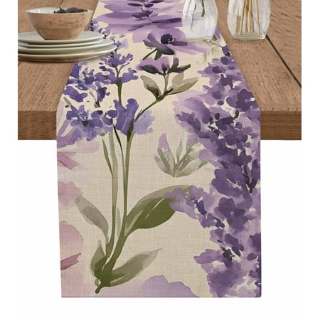 

Table Runner Dresser Scarf 13 x 108 Inch Spring Flowers Lavender Leaf Purple Floral Vintage Table Runners Non-Slip Heat Kitchen Dining Table Decor for Indoor Outdoor Home Party Decoration