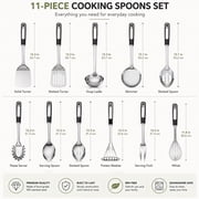 Stainless Steel Kitchen Utensil Set, 11 Piece | Premium Thickened Cooking Utensils Set, Silver Kitchen Tools Set for Cooking, Dishwasher Safe Kitchen Tool Set