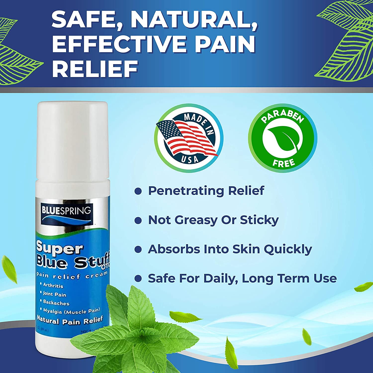 Buy Pain Relief rollon Cream with Emu Oil by BlueSpring [3Oz] Super