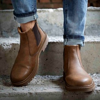 LIBERTYZENO Mens Genuine Leather Ankle Boots Side Zipper  display picture 2