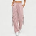 thumbnail image 5 of Womens High Waist Belted Cargo Wide Leg Pants Quick Dry Solid Straight Pockets Casual Long Trousers for Summer Outdoor Streetwear Pink XL(XL), 5 of 6