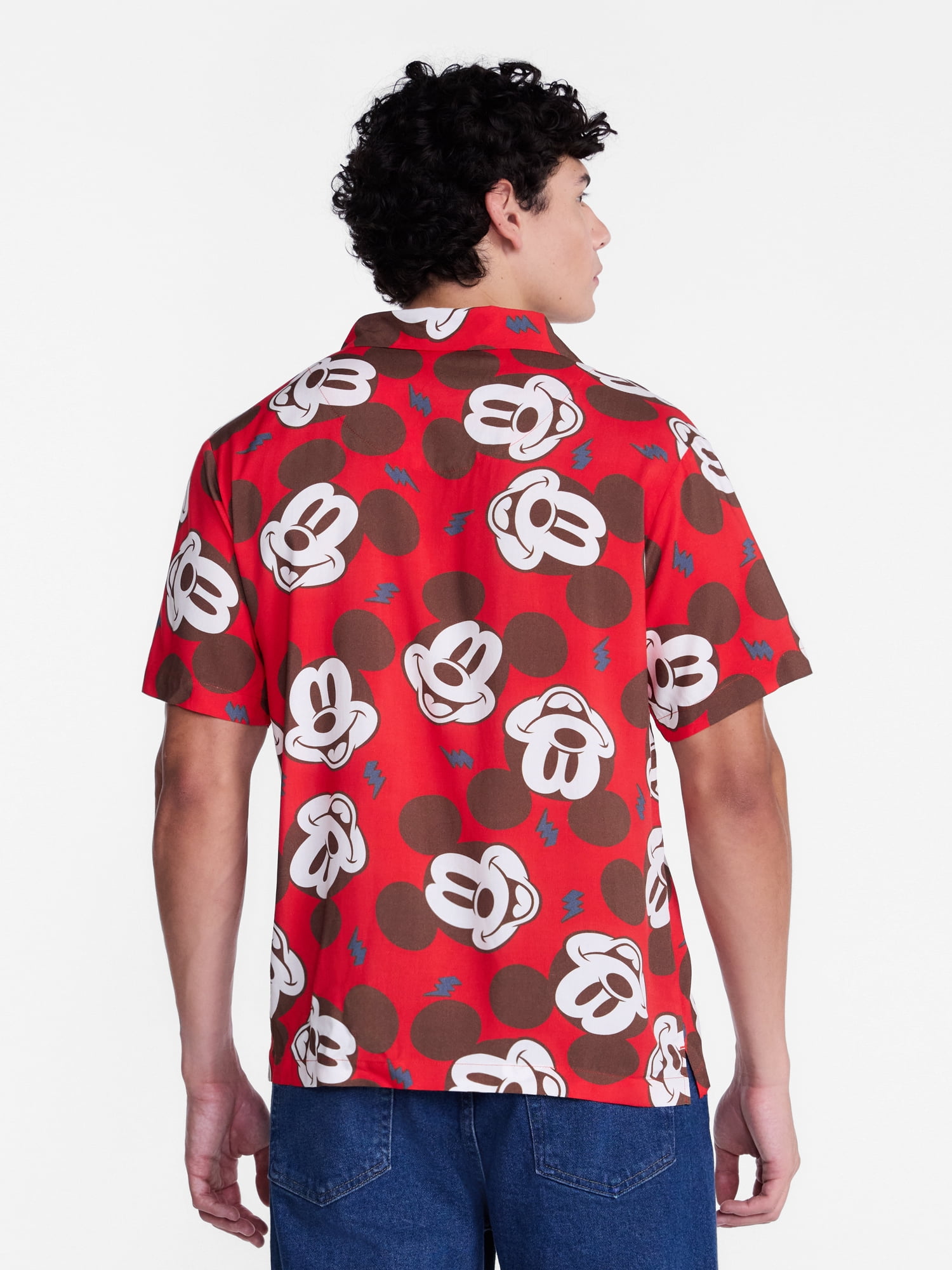 Disney Men's and Big Men's Lightning Mickey Graphic Button Up Shirt with Short Sleeves, Sizes S-4XL
