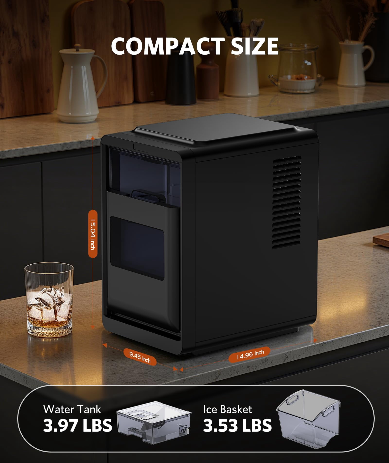 Auseo Crescent Ice Maker Countertop, 16pcs Crystal Clear Ice Cubes in 12 Min, 26 lbs/24H, 2000 Cubes Daily Portable Ice Machine with Self-Cleaning & Timer, Ideal for Home, Office, Party