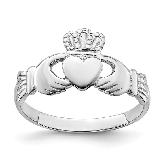 Solid 14k White Gold Irish Claddagh Celtic Ring Band Size 6.5