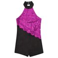 thumbnail image 5 of TiaoBug Kids Girls Sequin Jazz Dance Outfit Sleeveless Short Biketard Gymnastics Leotard with Sequin Hat Hot Pink&Black 14, 5 of 7