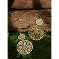 thumbnail image 3 of Gold Tone Filigree Round Disc Dangle Drop Earrings, Vintage Fashion Statement Jewelry Gift for Women, 3 of 7