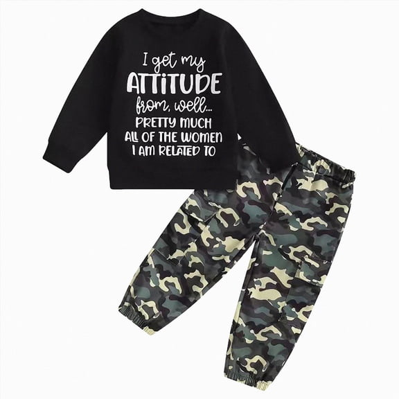 YDFCWXW Toddler Boy Clothes 2Pcs Long Sleeve Pullover Sweatshirt Camouflage Pants Letter Print Set, 12-18M 18-24M 2T 3T 4T 5T 6T, Boys Winter Outfit Casual Kids Clothing (Dark Gray, 18-24 Months)