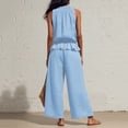 thumbnail image 5 of Muscularfit 2 Piece Summer Sets for Women Womens Linen Set Palazzo Vacation Sets Sleeveless Wide-Leg Crew Neck Blue Full Length Outfit Sets for Women,XL, 5 of 5