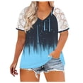 thumbnail image 2 of Hauts d'Été Grande Taille pour Femmes Manches Courtes en Dentelle Blouses d'Été Patchwork Imprimé Amples Grande Taille Col en V T-Shirts Manches Courtes Col en V Femmes en Solde, 2 of 5