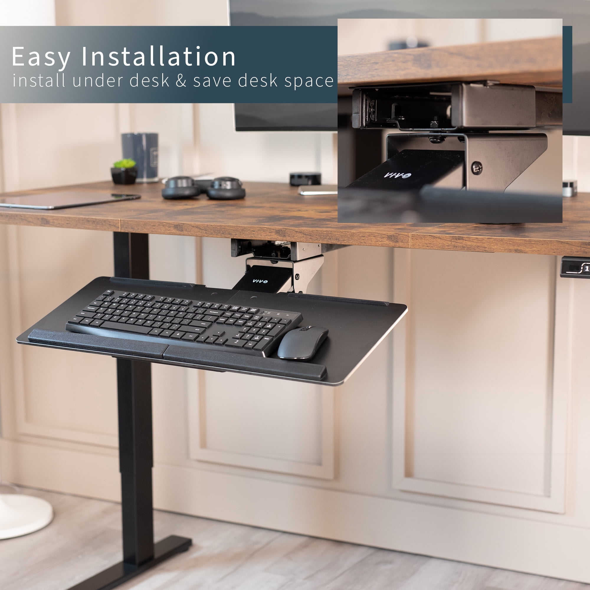 VIVO Adjustable Keyboard Mouse Tray Deluxe Rolling Track Under Table Desk Mount