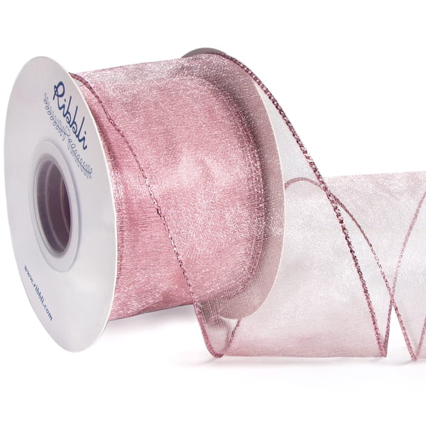 Cinta decorativa Ribbli de organza alambrada, 6,35 cm x 18 m, oro rosa