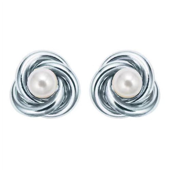 18K White Gold White Freshwater Pearl Round 2 CT Stud Earrings Plated
