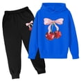 thumbnail image 3 of sususu Girls 2 Piece Outfit Set Size 9-10T Fashion Printed Hoodie and Soft Pants, Comfy Daily Wear, Playful Toddler Youth Clothes (Blue), 3 of 3