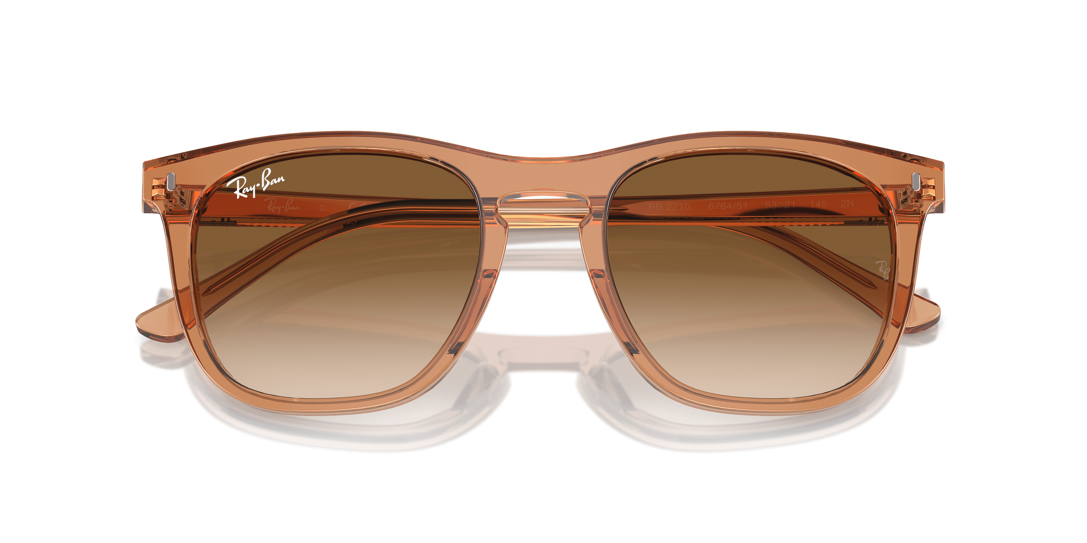 Ray-Ban RB2210 Sunglasses, Stylish Square Eyeglasses with Case, Transparent Brown/Clear Gradient Brown, Size 53