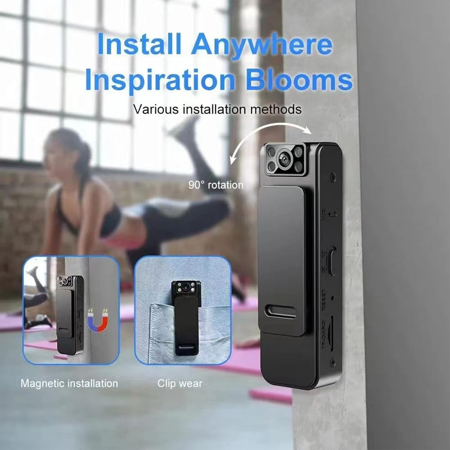 HD 1080P Noise Reduction Camera, Hobeli Sports Camera, Portable Back Clip Night Vision Body Camera, 8-64GB Hobeli Sports Camera, 7 Hours Video Recording