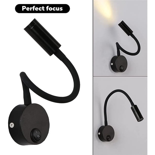 2 piezas de lámpara de pared negra de 3 vatios, lámpara de mesa de aluminio flexible y ajustable para aplicación en el cuello, lámpara de noche con interruptor de gafas LED ShuxiuWang 8390613552594