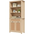 thumbnail image 6 of MELLCOM 71" Tall 5 Tier Rattan Bookshelf, Bookcase with Storage Shelves and Cabinet for Living Room, Light Oak, 6 of 8