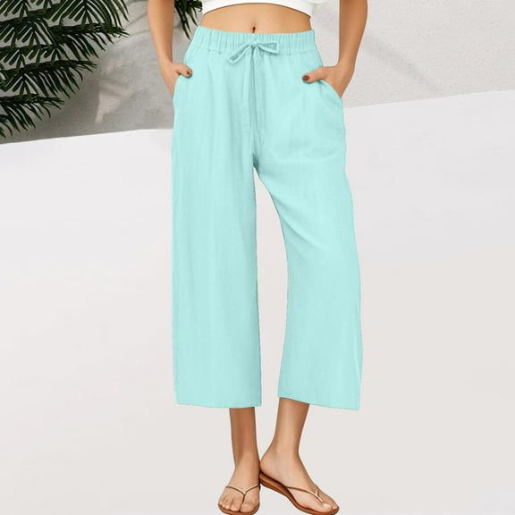 BLCHUNen Capri Pants for Women Casual Cropped Lightweight Loose Breathable Outdoor Beach Summer Pants with Pockets