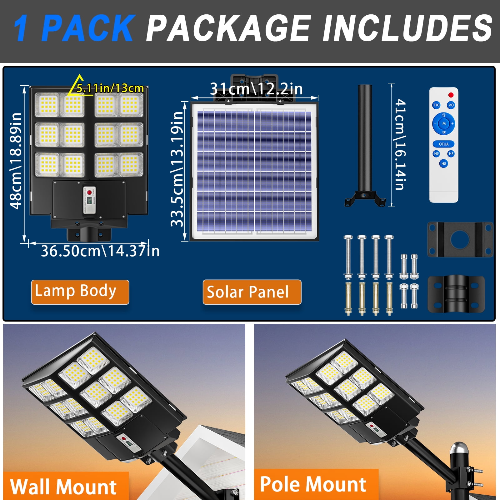 Gefolly Super Bright Solar Street Lights Waterproof Motion Sensor LED Solar Parking Lot Lights Street Lamp Solar Lights--6000W/1350000 LM
