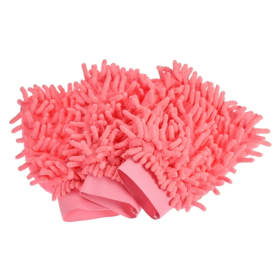 Uxcell Reusable Scratch-Free Cleaning Gloves Microfiber Chenille Mitts, Pink 3 Pack