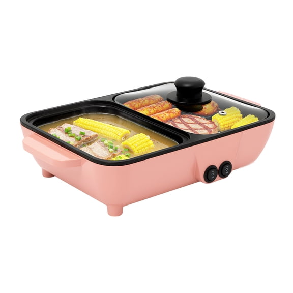 Hot Pot with Grill Shabu Shabu Pot with Grill NonStick Shabu Shabu Pot and Griddle, Dual Temperature Control for BBQ Steaks Noodles