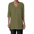 thumbnail image 2 of LEKWK Linen Tunic Tops for Women V-Neck Half Sleeve High Low Shirts Lightweight Breathable Casual Shirts with Pockets Fall Vacation Travel Outfits, 2 of 9