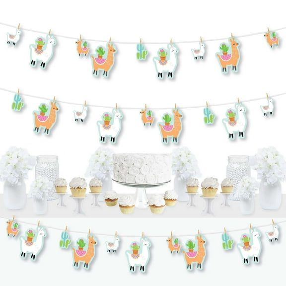 Big Dot of Happiness Whole Llama Fun - Llama Fiesta Baby Shower or Birthday Party DIY Decorations - Clothespin Garland Banner - 44 Pieces