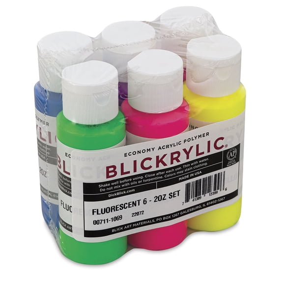 Blickrylic Student Acrylics - Set of 6, Fluorescent Colors, 2 oz Bottles