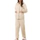 thumbnail image 2 of Conjunto de pijama de felpa suave y cálido para mujer INSPIRE CHIC, con botones, de manga larga y con bolsillos, color beige, 2 of 6