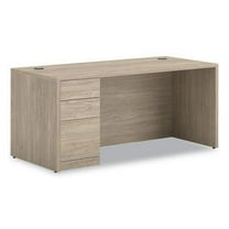 HON 10500 Series Single Pedestal Desk, Left Pedestal: Box/Box/File, 66" x 30" x 29.5", Kingswood Walnut