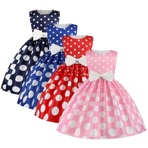 LYMAYTER Toddler Girls Polka Dot Dress Kids Princess Party Tutu Dresses Baby Elegant Wedding Pageant Gown with Bowknot 2-8T