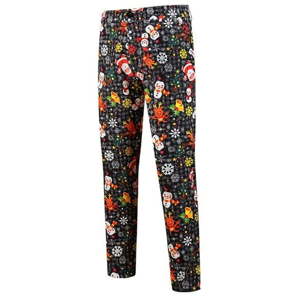 CONZONE Christmas Men's Baggy Dress Pants Straight Leg Formal Pants for Men Casual Xmas Graphic Print Soft Slim Fit Fall Winter Suit Pants With Pocket