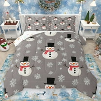 Homewish Kawaii Xmas Snowman Full Size Comforter Sets,Merry Christmas Bedding Comforter Set,White Gray Bedding Sets For Girl Boy,Super Cozy Room Decor Reversible,3 Pieces