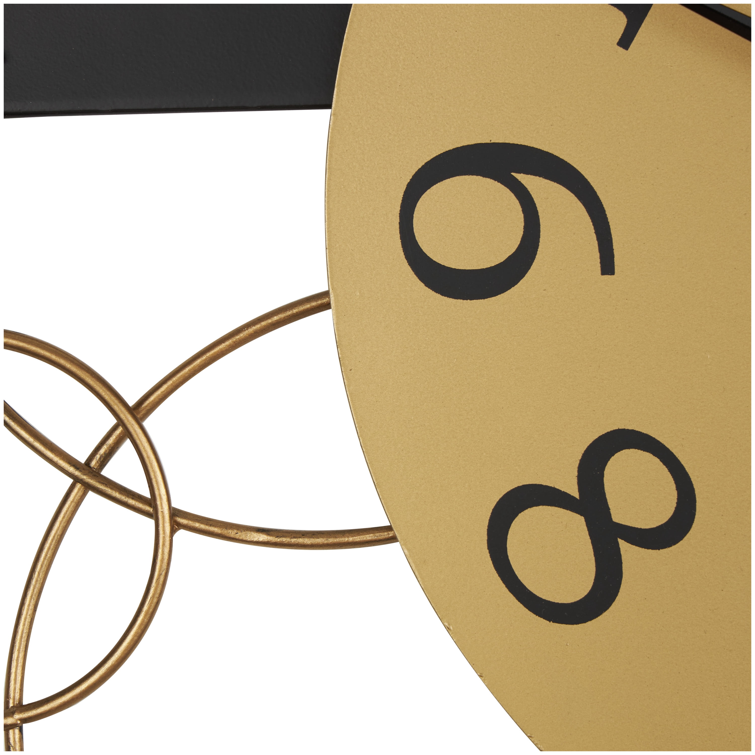DecMode 44" x 23" Black Metal Geometric Half Moon Wall Clock with Adjustable Clock Face