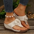 thumbnail image 6 of KIJBLAE Women's Floral Open Toe Wedge Flip Flops, Wide Width Comfort Casual Summer Beach Outdoor Vacation Slippers White 43, 6 of 9